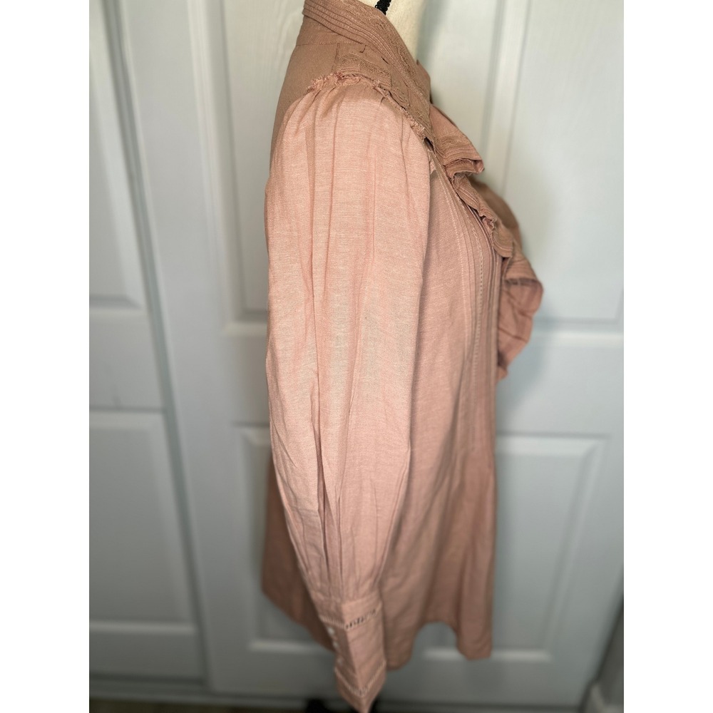 Free People Romi Mini Shirt Dress Small Pink Cashmere Ruffle Lace Boho Tunic NWT - Picture 2 of 8